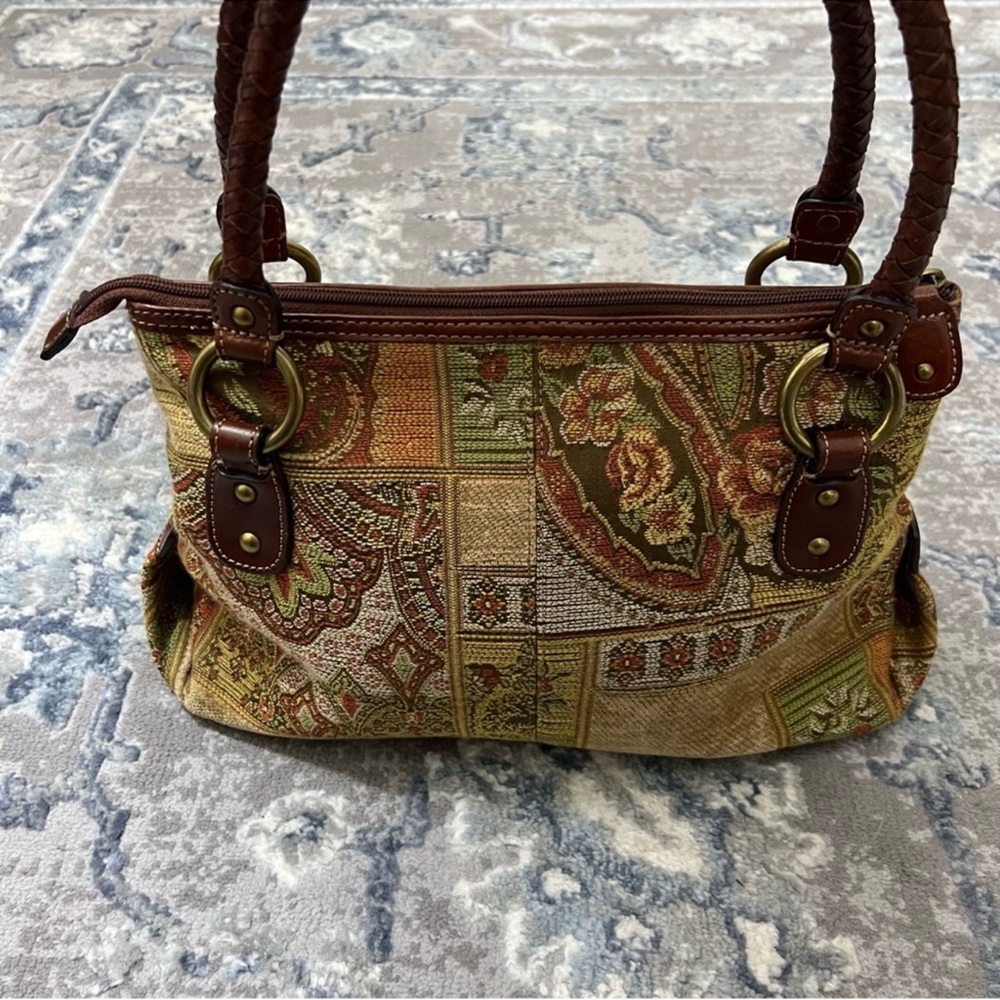 Fossil Vintage Tapestry Floral Patchwork Shoulder Purse - Picture 10 of 11